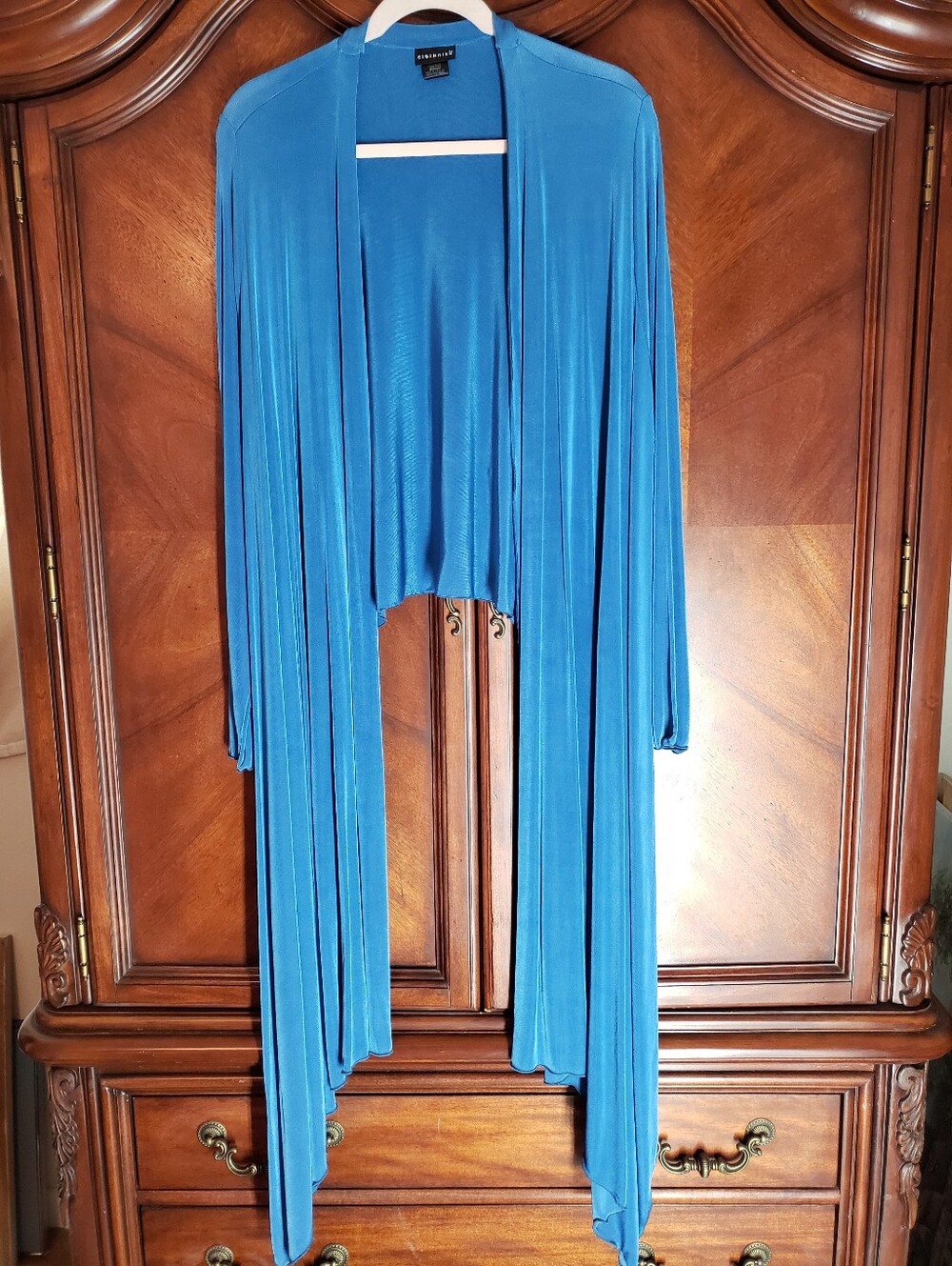 Citiknits Teal Turquoise Open Front Waterfall Duster Cardigan Asymmetric